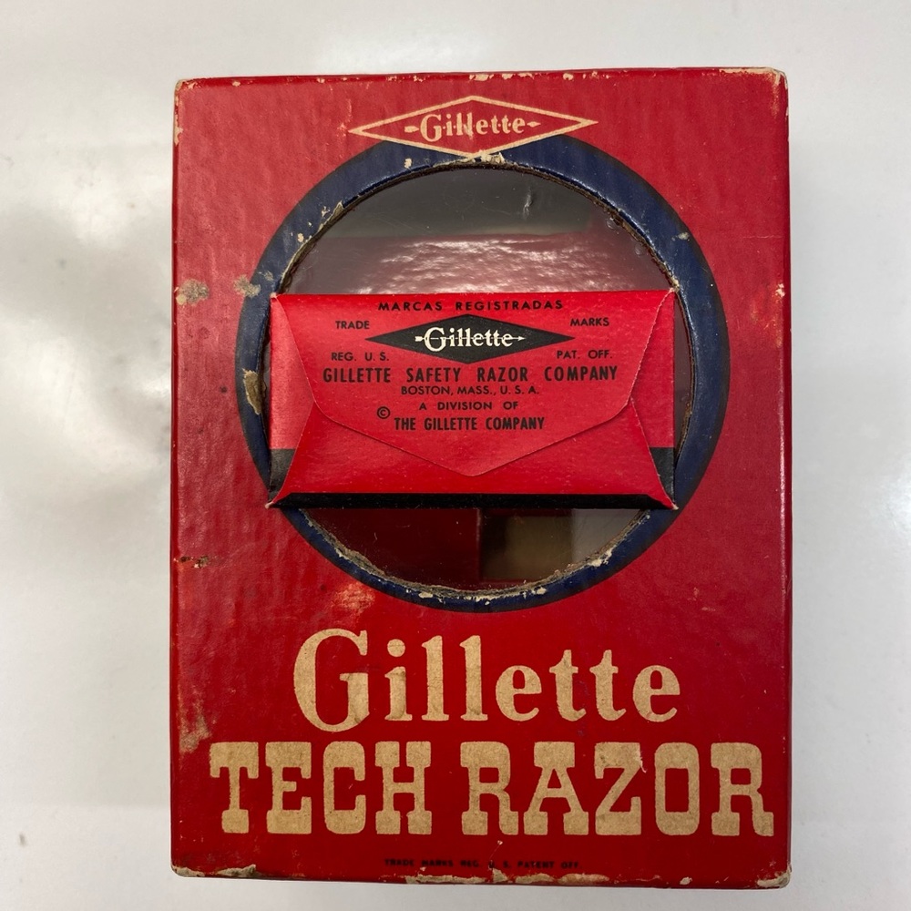 Vintage 3 piece Gold Gillette Fat Handle Tech and original Box - Picture 12 of 13